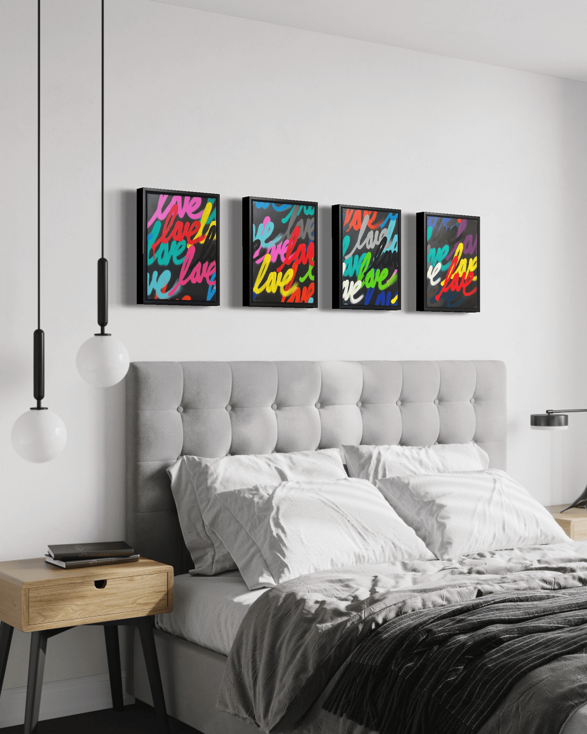 Hand Painted Black Rainbow Original Framed Paintings