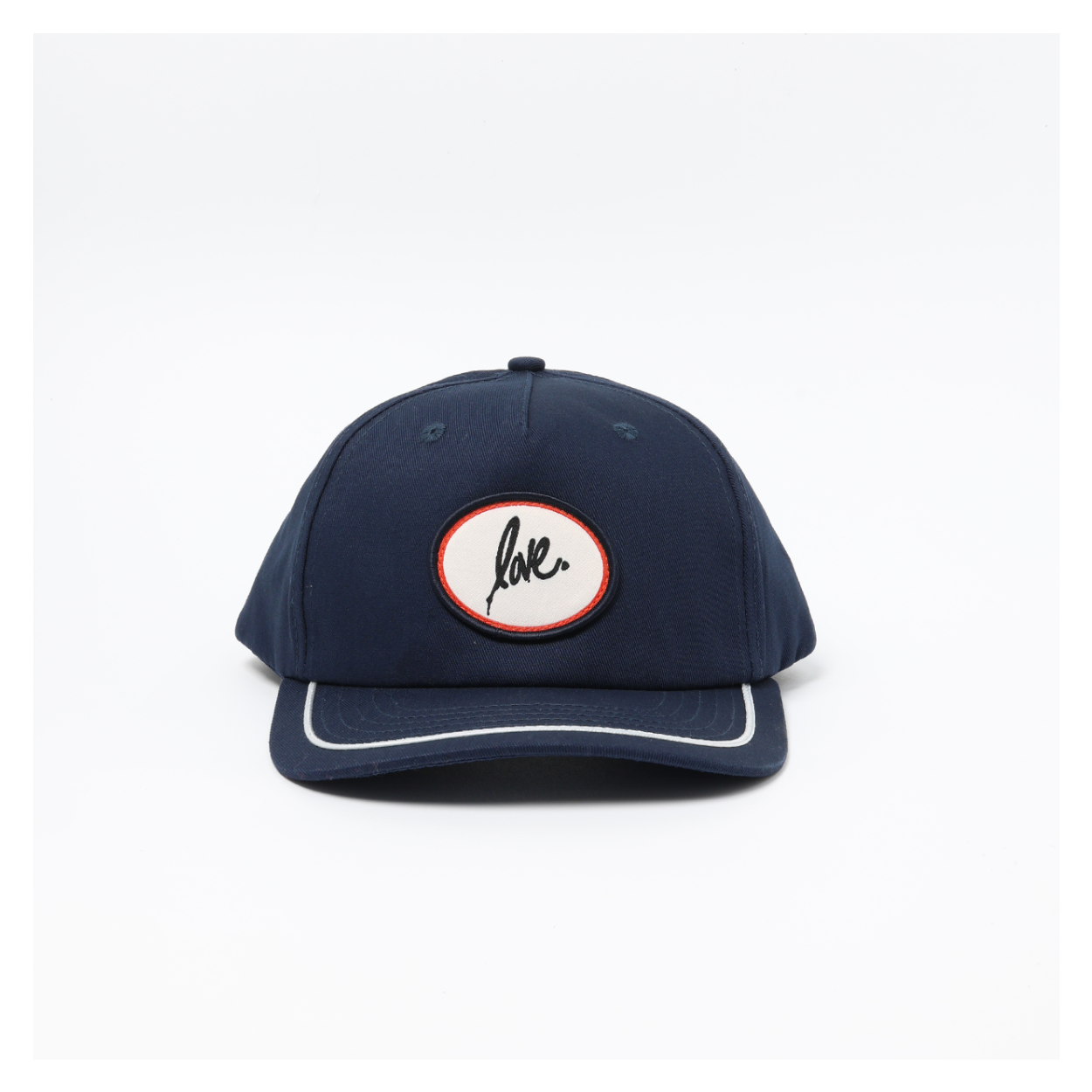 Navy blue cap with a circular Ruben Rojas love logo on a white background