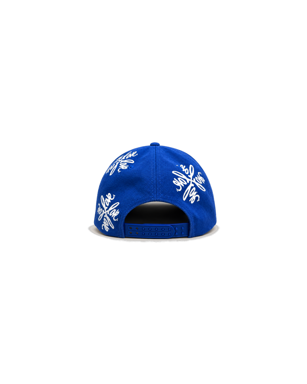 Love Flower Cap in Full Bloom royal blue, back view with double snap closure